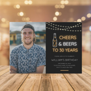 Cheers & Öl Neon Signera 30:e Vuxens födelsemoto Inbjudningar