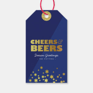 Cheers & Öl   Roligt Julblått och Guld Presentetikett