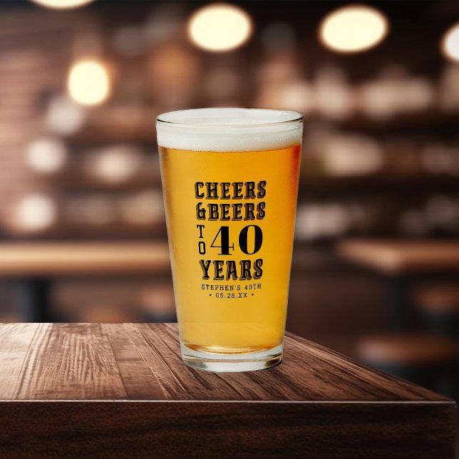 Cheers & Öl till 40 år Valfri minnesdag Glaskopp (Skapare uppladdad)