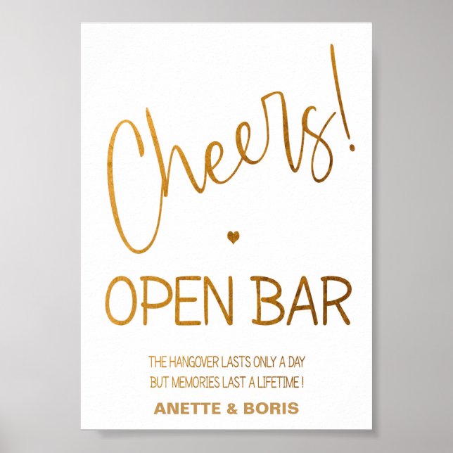Cheers Open pub bröllop-tecken 5 x 7 poster (Framsidan)