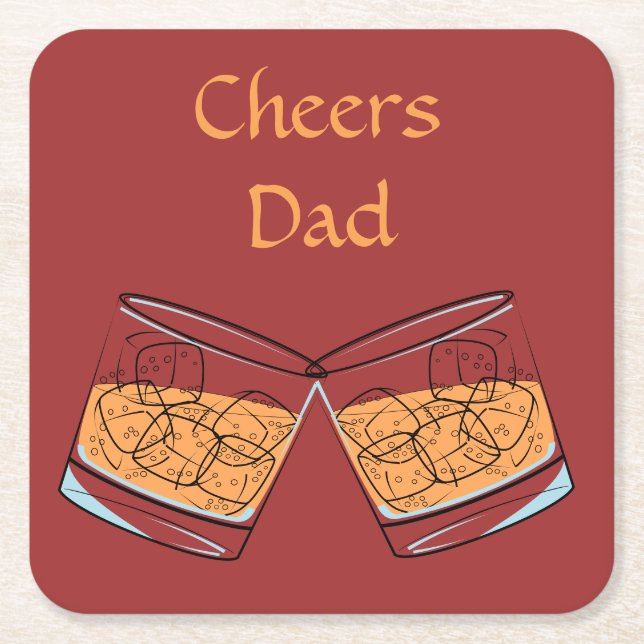 Cheers Pappa Whiskey Glass Square Underlägg (Framsidan)