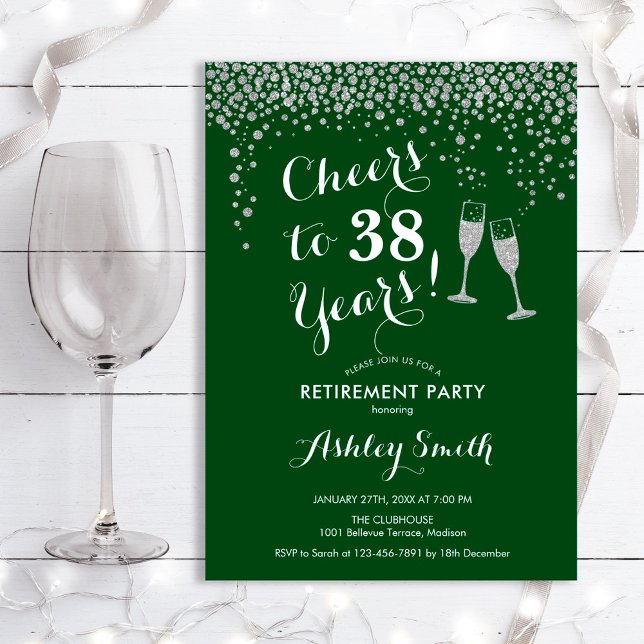 Cheers Pension Party-inbjudan Grönt Silver Inbjudningar (Skapare uppladdad)