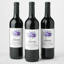 Cheers Purple Blooms Eucalyptus Botanical Wedding Vinflaska Etikett