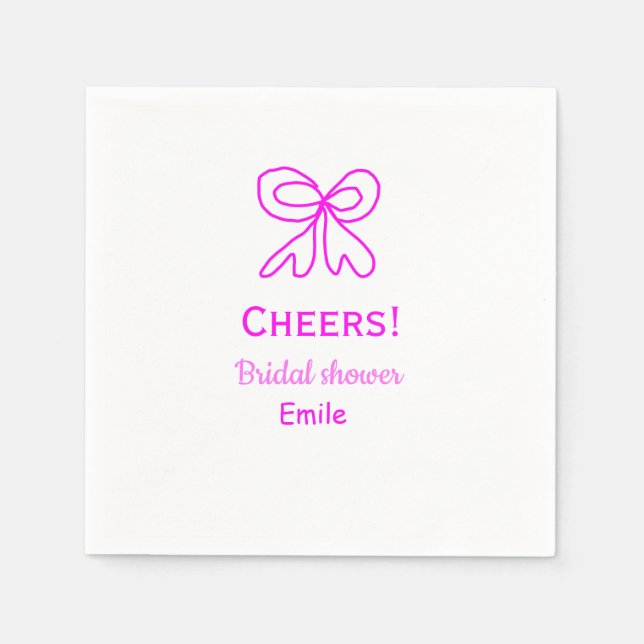 Cheers purple pink bow bridal shower add name  pappersservett (Framsidan)