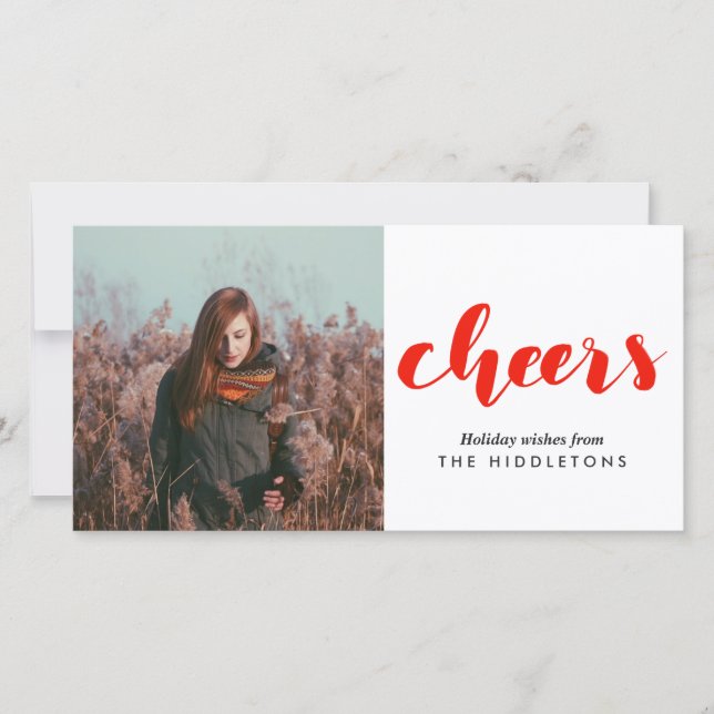 Cheers Red Handwrite Modern Script Helgdag Photo Julkort (Framsida)
