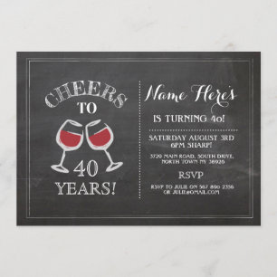 Cheers Red Vin Birthday Drink Chalk Inbjudan