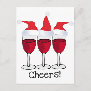 CHEERS! RED VIN OCH CHRISTMAS HATS PRINT HELG VYKORT