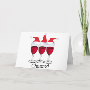 CHEERS! RED VIN OCH CHRISTMAS HATS PRINT HELGKORT