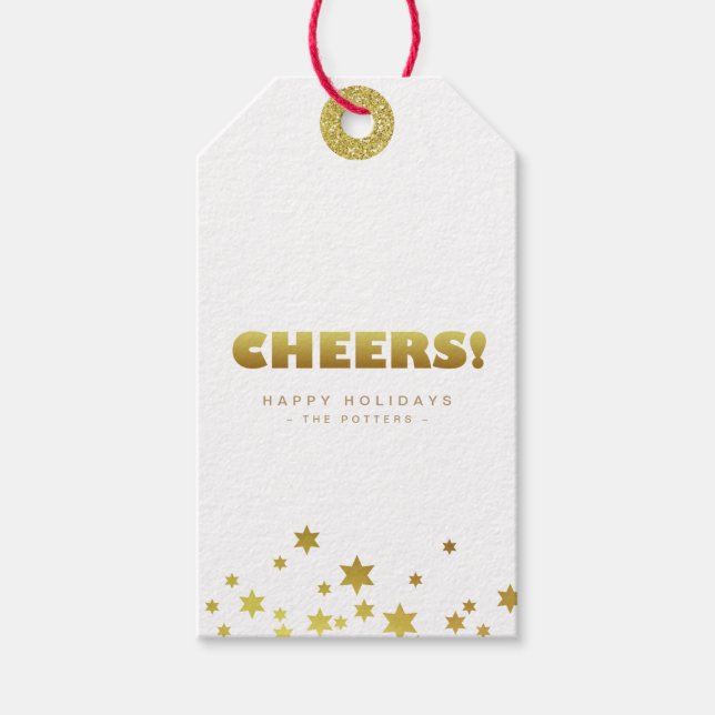 Cheers | Roligt Jul White & Guld Mini Presentetikett (Framsidan)