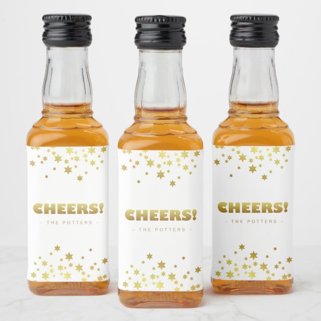 Cheers | Roligt jul White & Guld Stars Mini Spritflaskor Etikett (Flaskor)