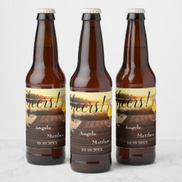 Cheers Romantic Sunset Bröllop Beer Label Ölflaska Etikett