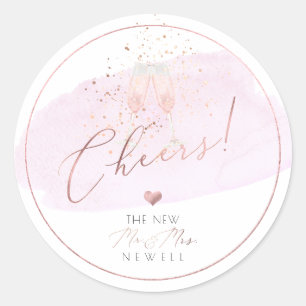 Cheers Rosa Champagne Glass Bubbles Watercolor Runt Klistermärke