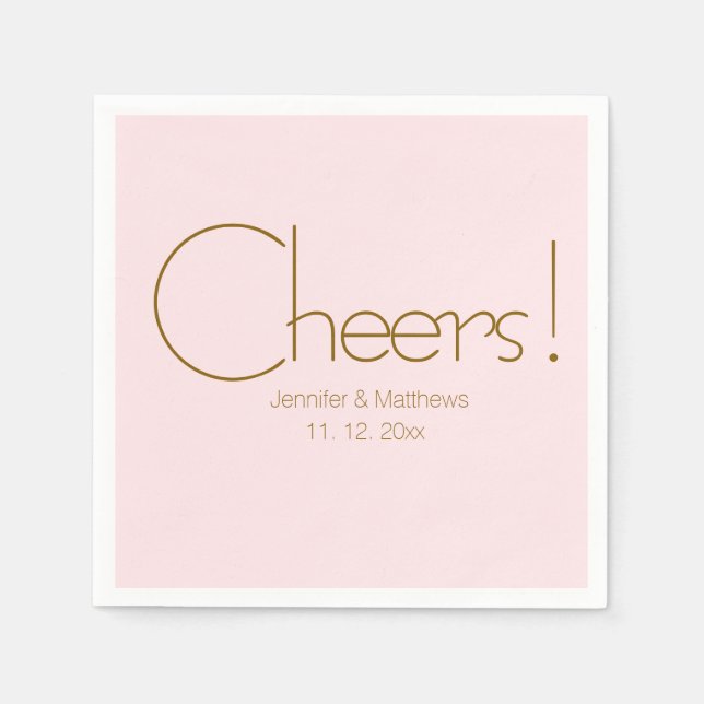 Cheers Rosa och Guld Calligraphy Personligt bröllp Pappersservett (Framsidan)