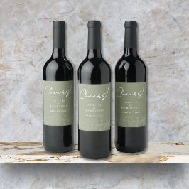 Cheers Sage Grönt Elegant Blommigt Bröllop Vinflaska Etikett