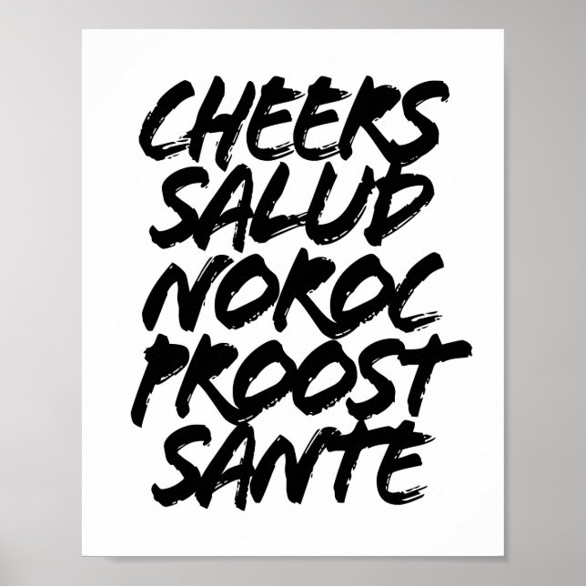 Cheers Salud Noroc Proost Sante Grunge Caps Poster (Framsidan)