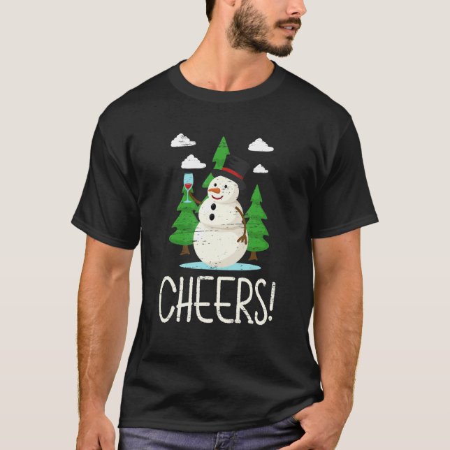 Cheers Santa Claus Snowman Happy Holidays T Shirt (Framsida)