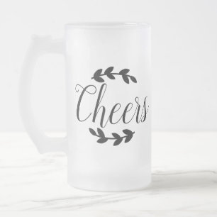 Cheers Script & Black Laurels Frostat Ölglas