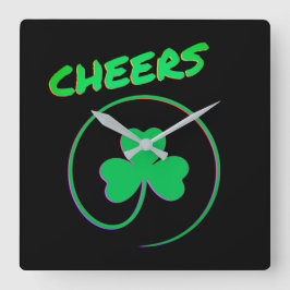 Cheers Shamrock Klöver Ireland Fyrkantig Klocka
