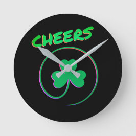 Cheers Shamrock Klöver Ireland Rund Klocka