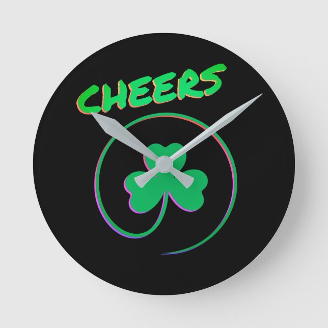 Cheers Shamrock Klöver Ireland Rund Klocka (Framsida)