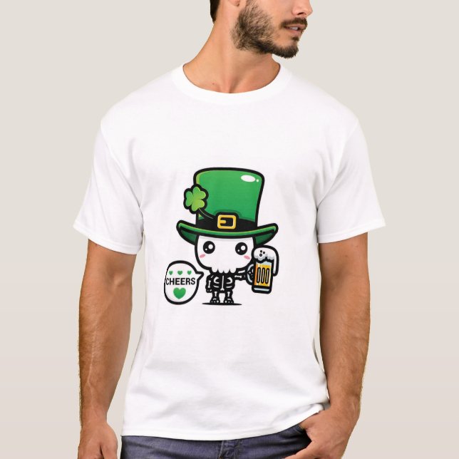 Cheers Skeleton Leprechaun T Shirt (Framsida)
