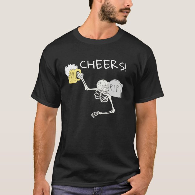 Cheers Skeleton St Patricks Day Octoberfest Beer D T Shirt (Framsida)