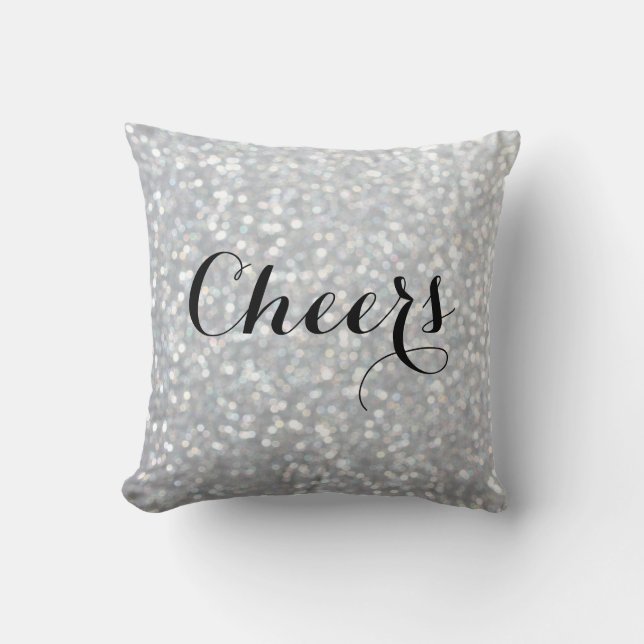 Cheers Sparkly Silver Pillow Kudde (Framsida)