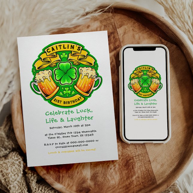 Cheers St patricks day Shamrock 21:a födelsedagen Inbjudningar (Skapare uppladdad)