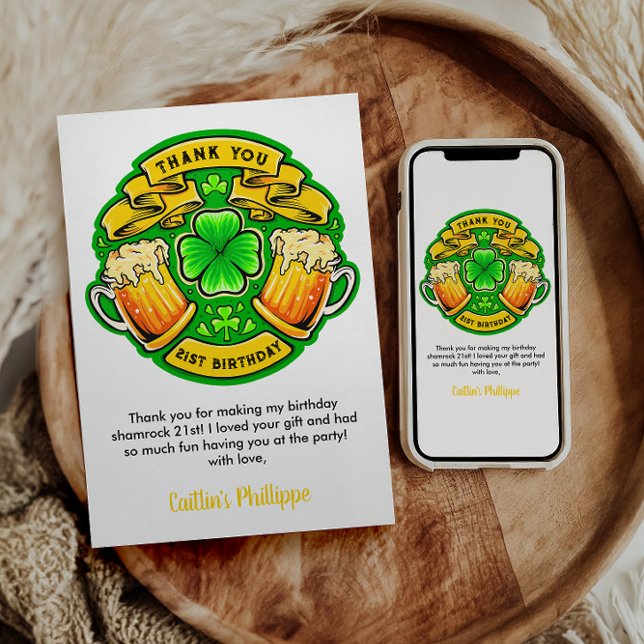 Cheers St. Patrick's Day Shamrock 21st Birthday Tack Kort (Skapare uppladdad)