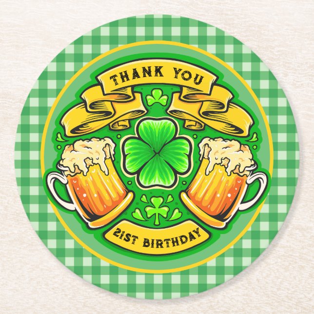Cheers St. Patrick's Day Shamrock 21st Birthday Underlägg Papper Rund (Framsidan)