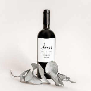 Cheers Svartvit modern, modern, minimalistisk Vinflaska Etikett