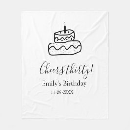 Cheers thirty birthday cake black scribble hand fleecefilt
