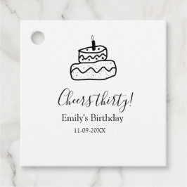 Cheers thirty birthday cake black scribble hand gåvor etiketter