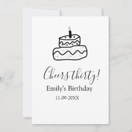 Cheers thirty birthday cake black scribble hand inbjudningar