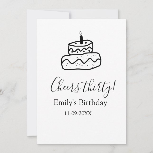 Cheers thirty birthday cake black scribble hand inbjudningar (Framsida)