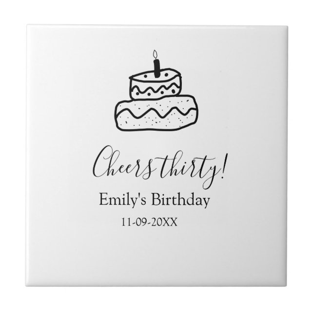 Cheers thirty birthday cake black scribble hand kakelplatta (Framsidan)