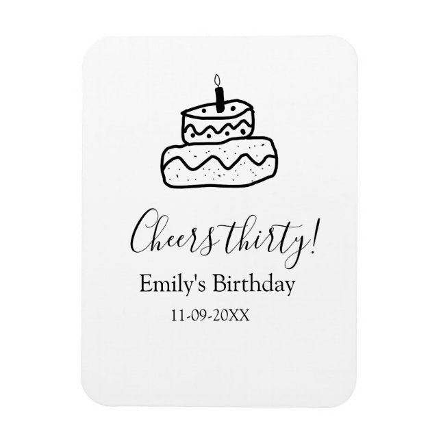 Cheers thirty birthday cake black scribble hand magnet (Vertikal)