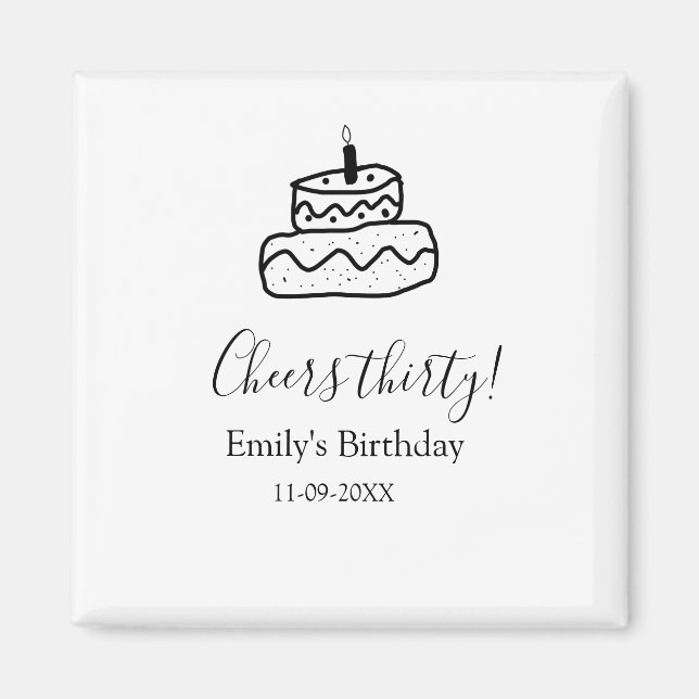 Cheers thirty birthday cake black scribble hand magnet (Framsidan)
