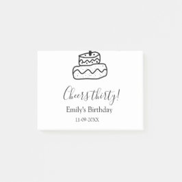 Cheers thirty birthday cake black scribble hand post-it block