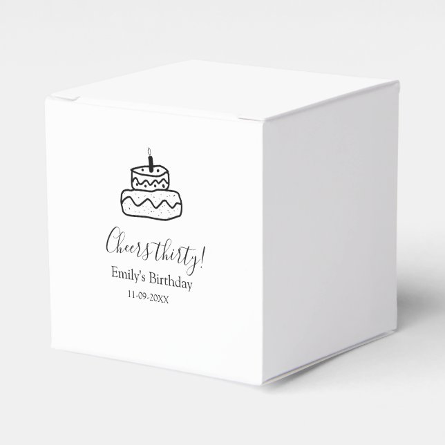 Cheers thirty birthday cake black scribble hand presentaskar (Framsidan Sidan)