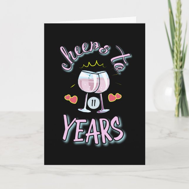 Cheers till 11 år bröllop-årsdagen hälsning kort (Framsida)