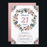 Cheers till 21 års Chic Girl 21st Birthday Party Inbjudningar<br><div class="desc">Anpassade för alla åldrar födelsedagsfest inbjudan i marinblå och dammig rosa. Matchande objekt finns i min Navy Blue and Dusty Rosa Collection: https://www.zazzle.com/collections/119619453936443960</div>