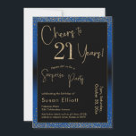 Cheers till 21 års Surprise Födelsedagsfest Blue Inbjudningar<br><div class="desc">Med två utmärkande typsnitt har jag skapat grafik för ditt tillkännagivande och förskönat dem med en faux-metallisk guld-effekt för ett festligt liv. Även om varje del kan flyttat runt till kostym för dina behov, står rubriken "Cheers to 21 Years!" och "Surprise Party". ("Överraskning" kan tas bort om party inte är...</div>