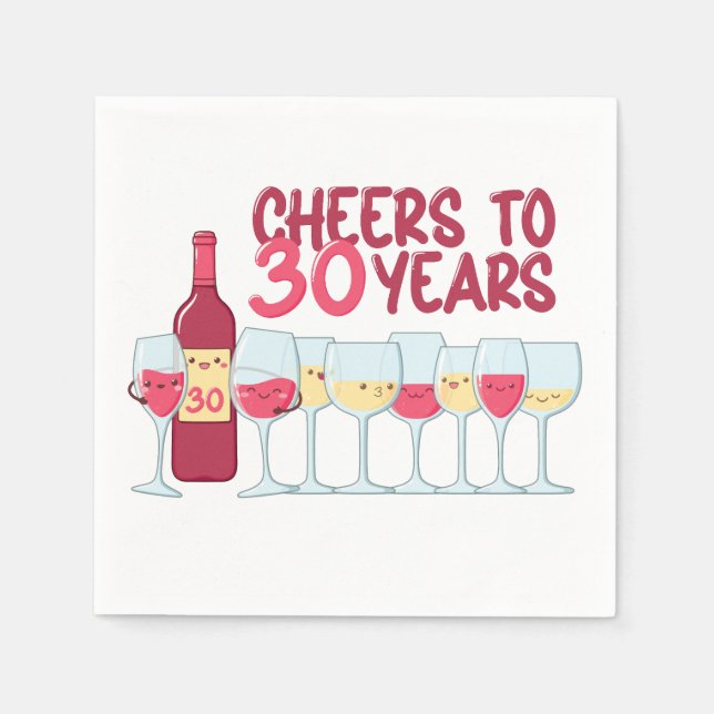 Cheers till 30 år vin och kawaii födelsedagsfest pappersservett (Framsidan)