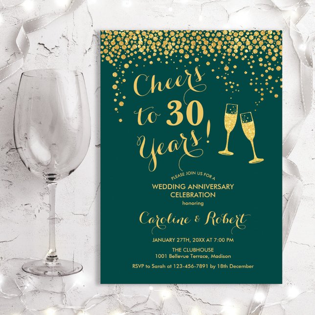Cheers till 30 års årsdag - Emerald Grönt Inbjudningar (Skapare uppladdad)