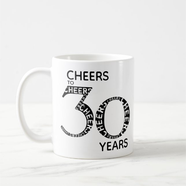 Cheers till 30 års Black White 30års födelsedag Kaffemugg (Vänster)