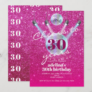 Cheers till 30 års Rosa Glam Disco Retro Birthday Inbjudningar