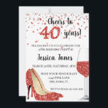 Cheers till 40 år Red Glitter Vin Heels Inbjudningar<br><div class="desc">Den här designen har skapats genom digital grafik. Det kan vara personlig i området att tillhandahålla eller anpassa genom att klicka för att anpassa ytterligare alternativ och ändra namn, initialer eller ord. Du kan också ändra texten färg och stil eller ta bort texten för en bilddesign. Kontakta mig på colorflowcreations@gmail.com...</div>