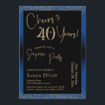 Cheers till 40 års Surprise Födelsedagsfest Blue Inbjudningar<br><div class="desc">Med två utmärkande typsnitt har jag skapat grafik för ditt tillkännagivande och förskönat dem med en faux-metallisk guld-effekt för ett festligt liv. Även om varje del kan flyttat runt till kostym för dina behov, står rubriken "Cheers to 40 Years!" och "Surprise Party". ("Överraskning" kan tas bort om party inte är...</div>