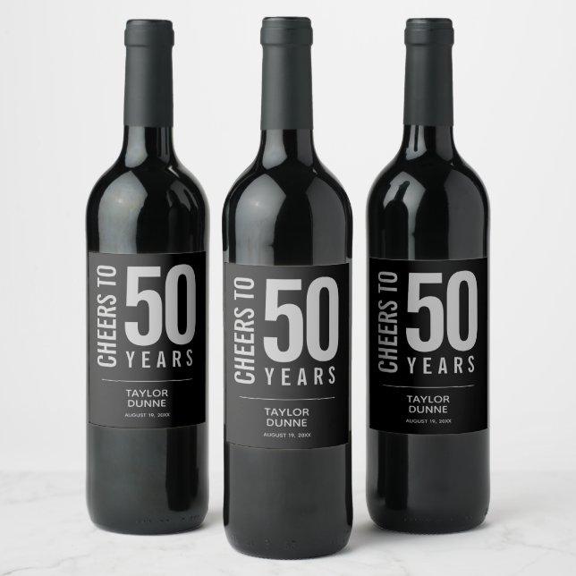 Cheers till 50 år Black och Silver Vinflaska Etikett (Flaskor)